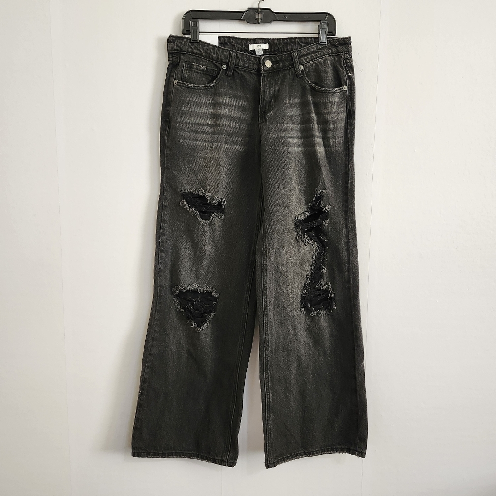 NWT BP Black Low Rise Wide Leg Distressed Jeans Size 32